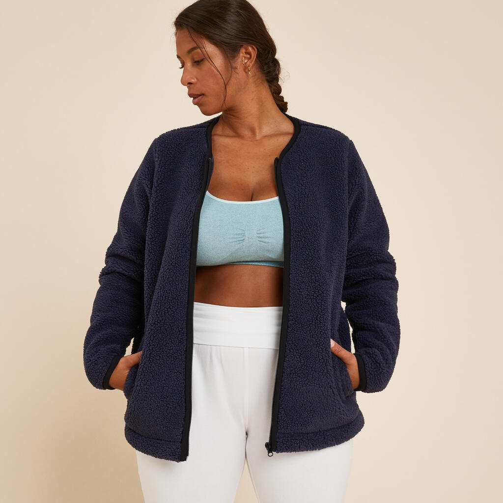 Women's yoga sherpa jacket - navy blue