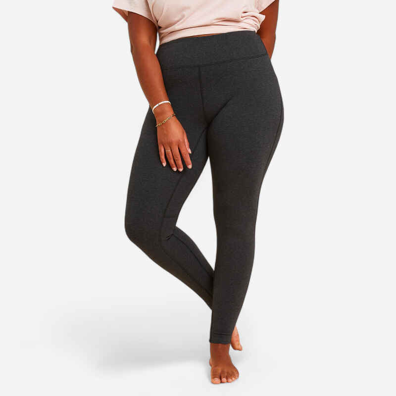 Funktionsleggings Yoga aus umweltbewusst hergestellter Baumwolle Damen dunkelgrau