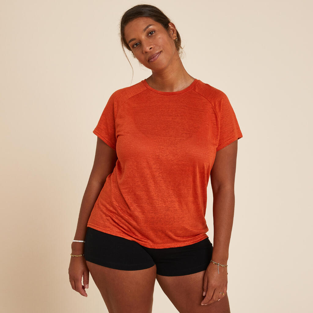 Women's 100% Linen Yoga T-Shirt Made in France - Brick