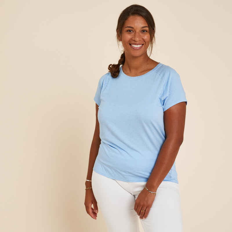 Women's Gentle Yoga T-Shirt - Sky Blue Embroidery