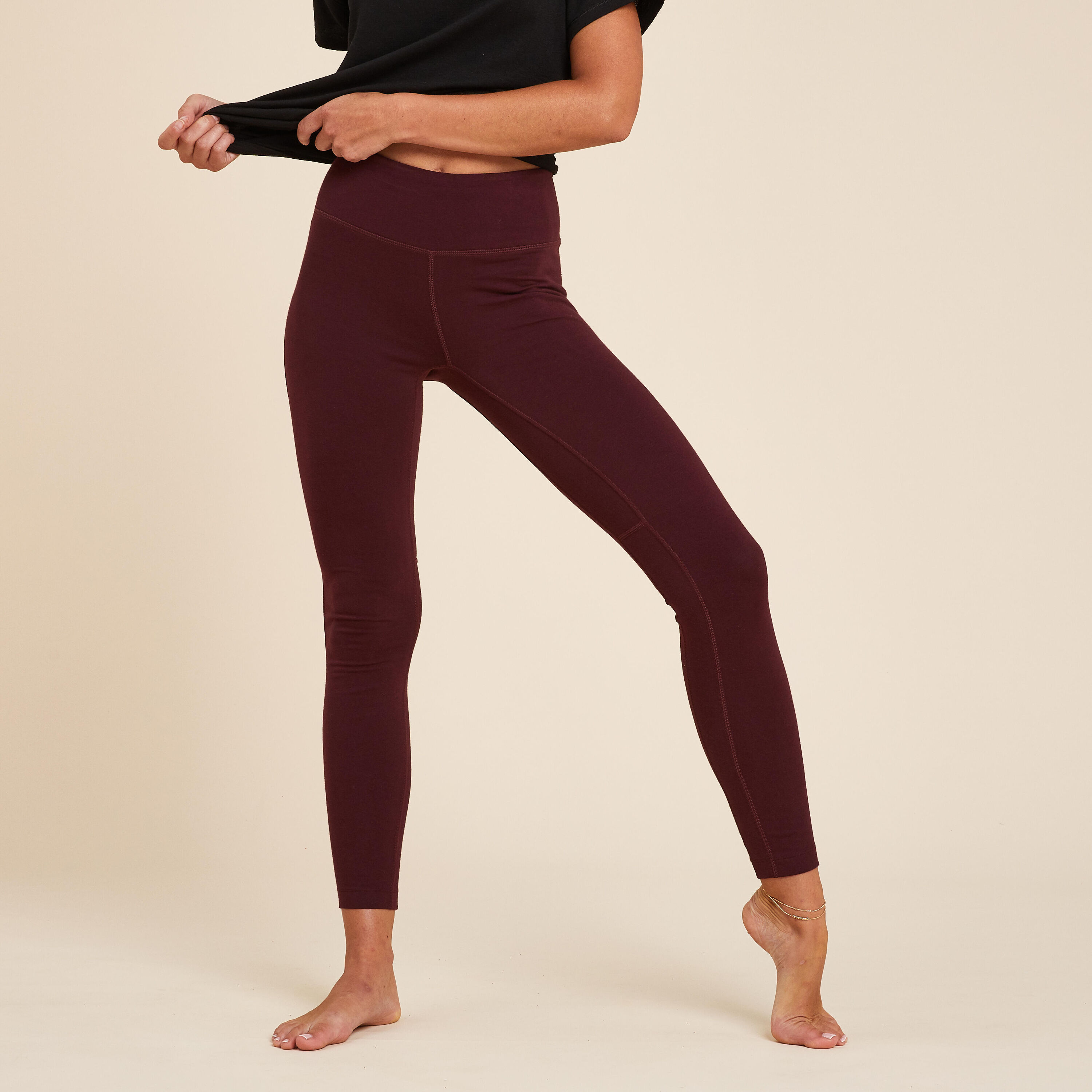 KIMJALY Women's Technical Cotton Yoga Leggings - Burgundy