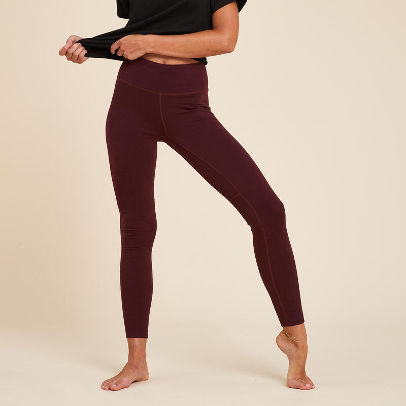 Női leggings kímélő jógához, újrahasznosított pamutból, bordó 