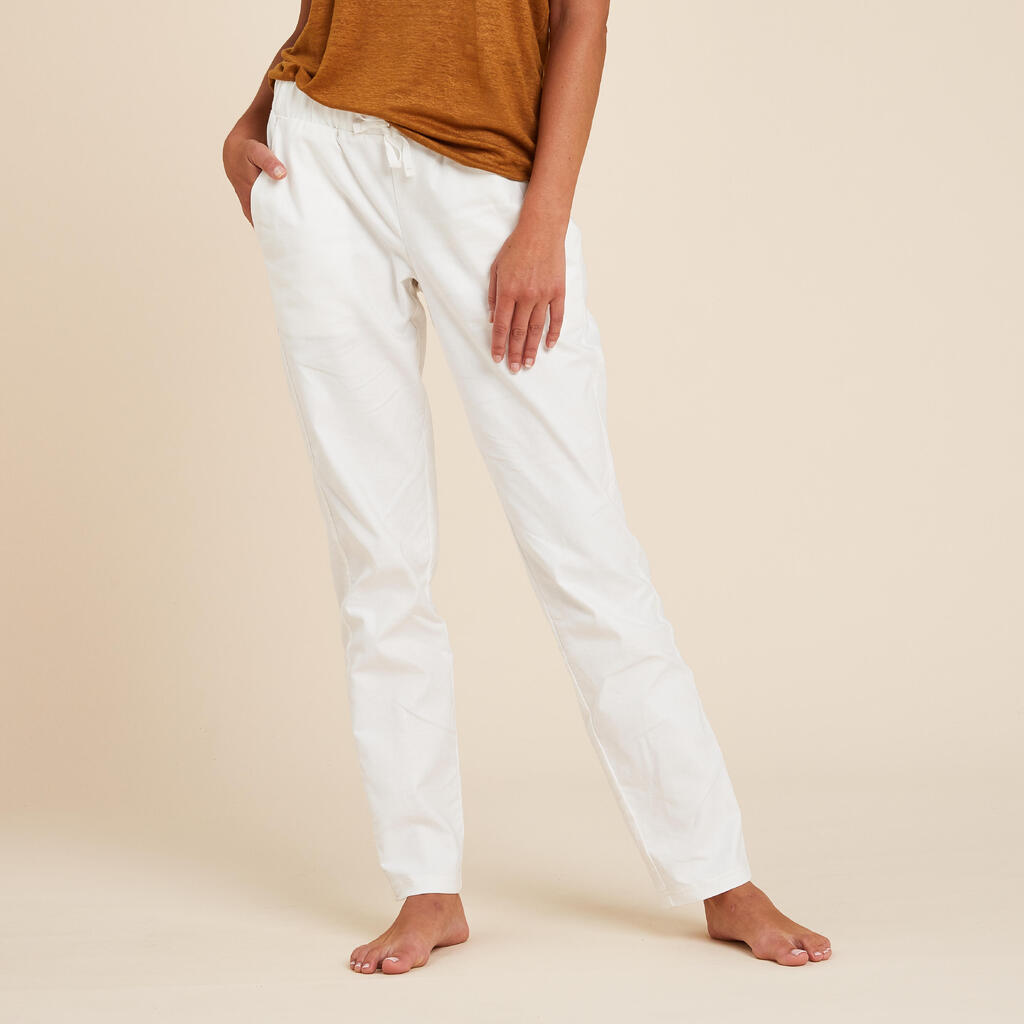 Yogahose Damen Stoff altweiss 