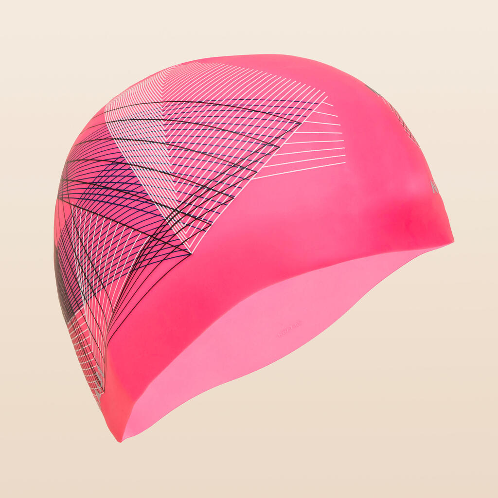 Gorro Silicona Natación Rosado Estampado Line Volumen 