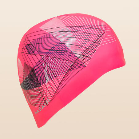 ШАПОЧКА ДЛЯ ПЛАВАНИЯ СИЛИКОНОВАЯ ОБЪЕМНАЯ С ПРИНТОМ LINE PINK