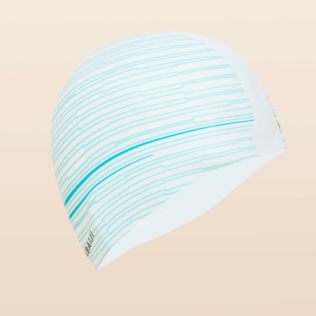 Plavecká čiapka silikónová 500 biela s potlačou 