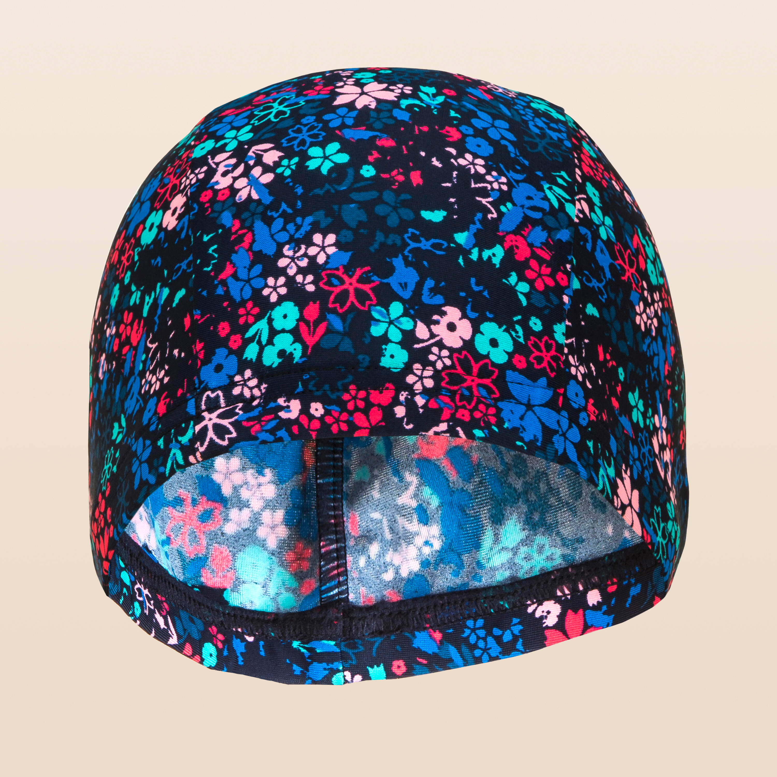 Bonnet de bain en maille - tissu imprimé - lib bleu turquoise rose 2/4