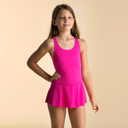 Maillot de Bain de Natation Fille 1 Pièce Vega Jupette Rose