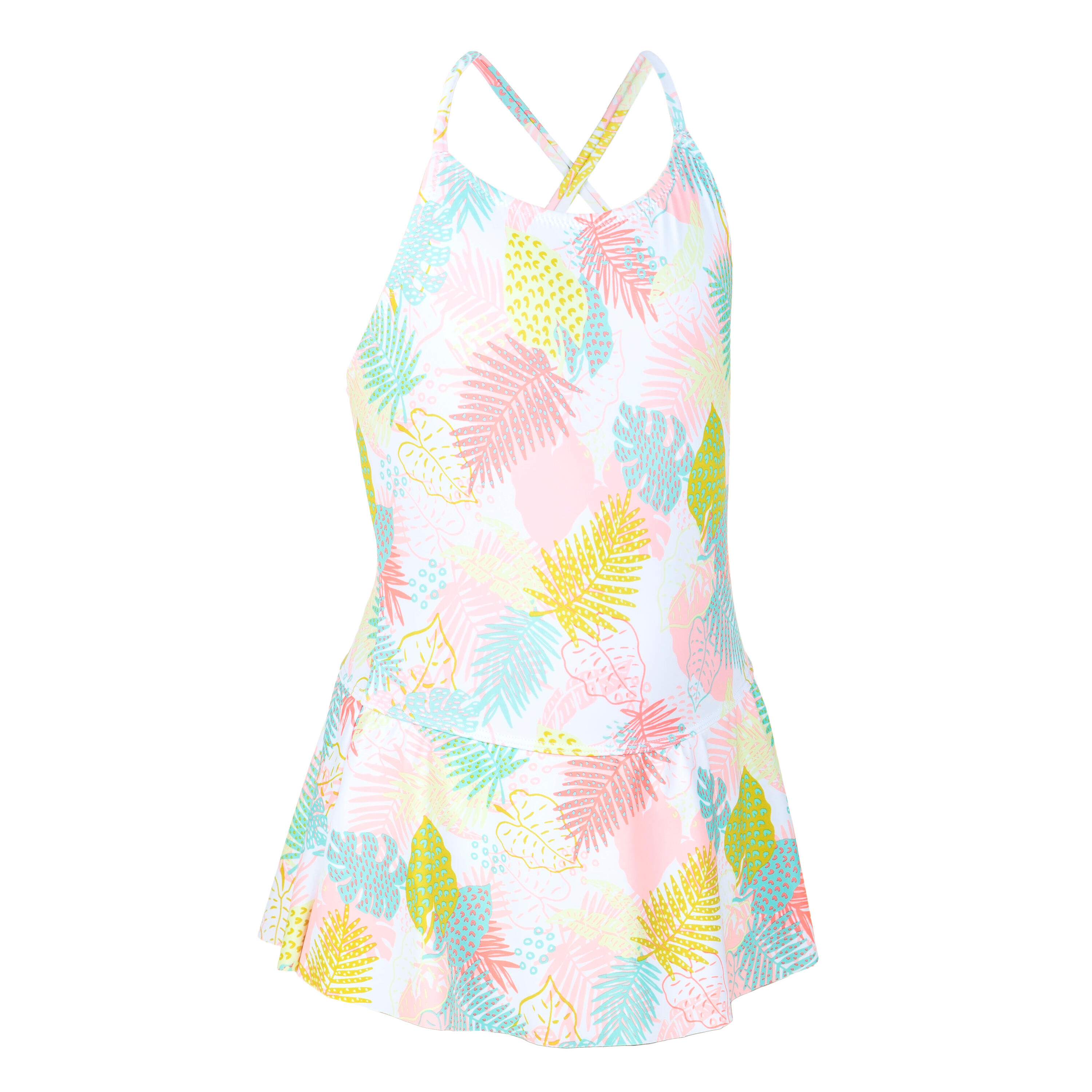 Maillot de Bain de Natation 1 Piece Jupette Lila Ama Blanc Decathlon