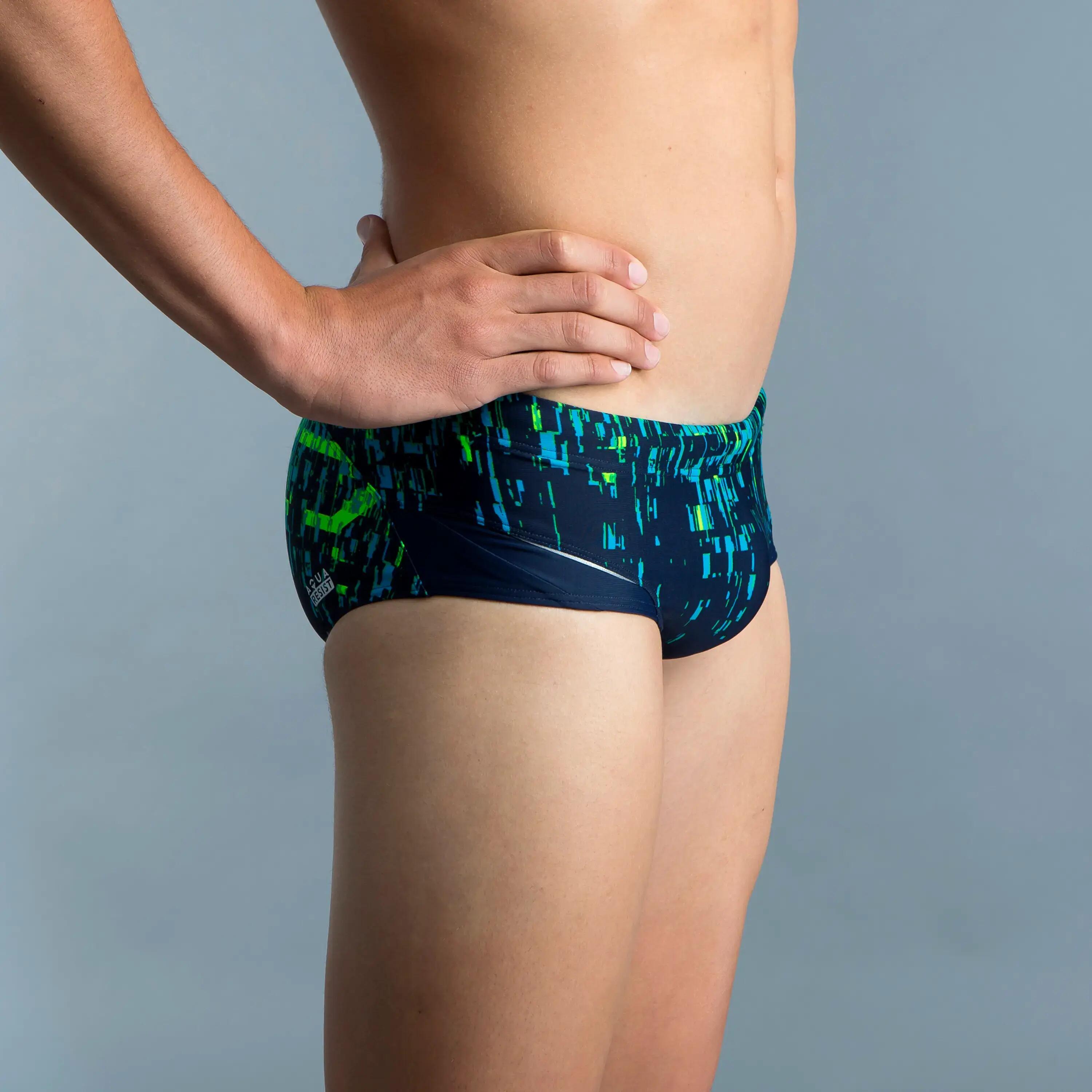 Men’s swimming square-cut briefs 900 fuzz green 3/6