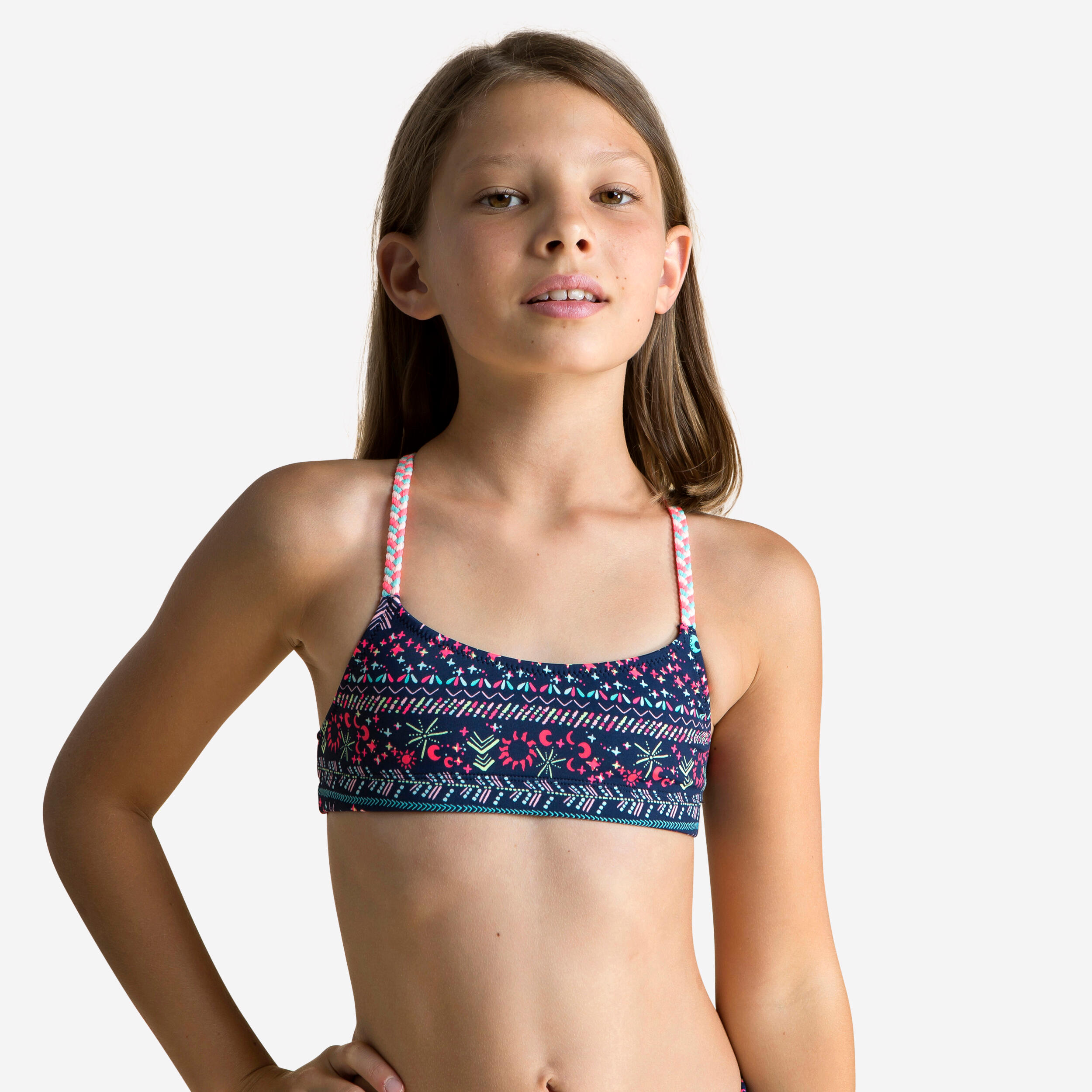 Top Bikini Nina natacion Nabaiji azul marino rosa Decathlon