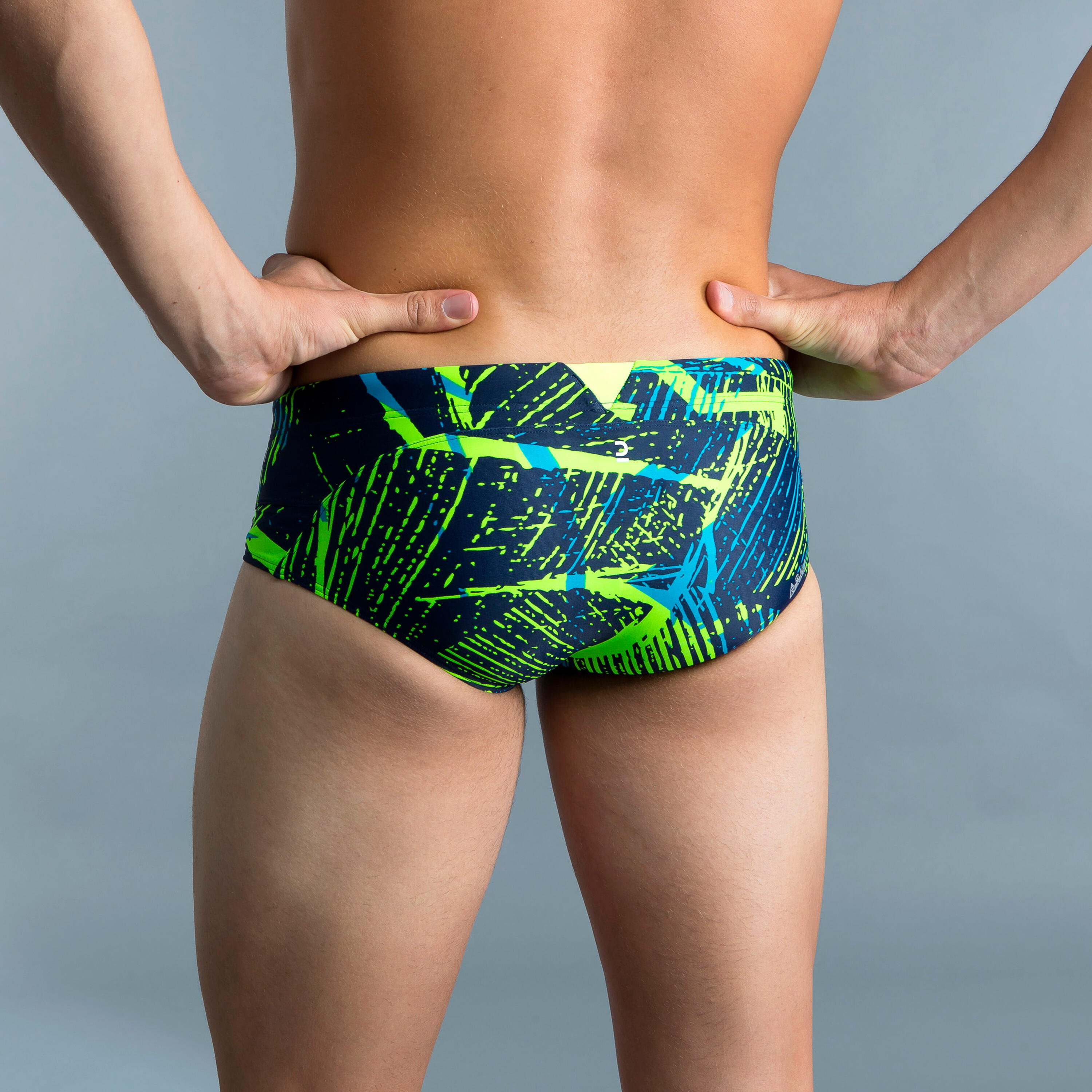 Bañador Hombre natación slip azul marino amarillo 2/4