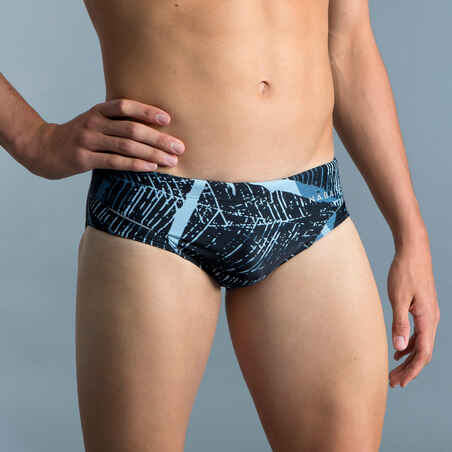 MEN'S SWIMMING TRUNKS SWIM BRIEFS 900 PRINT - KOLI GREY