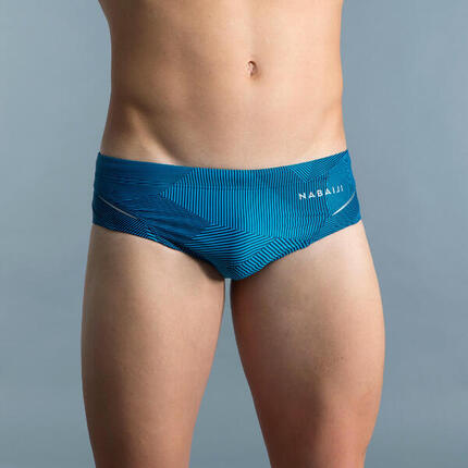 Maillot de bain natation homme slip 900 print lines bleu
