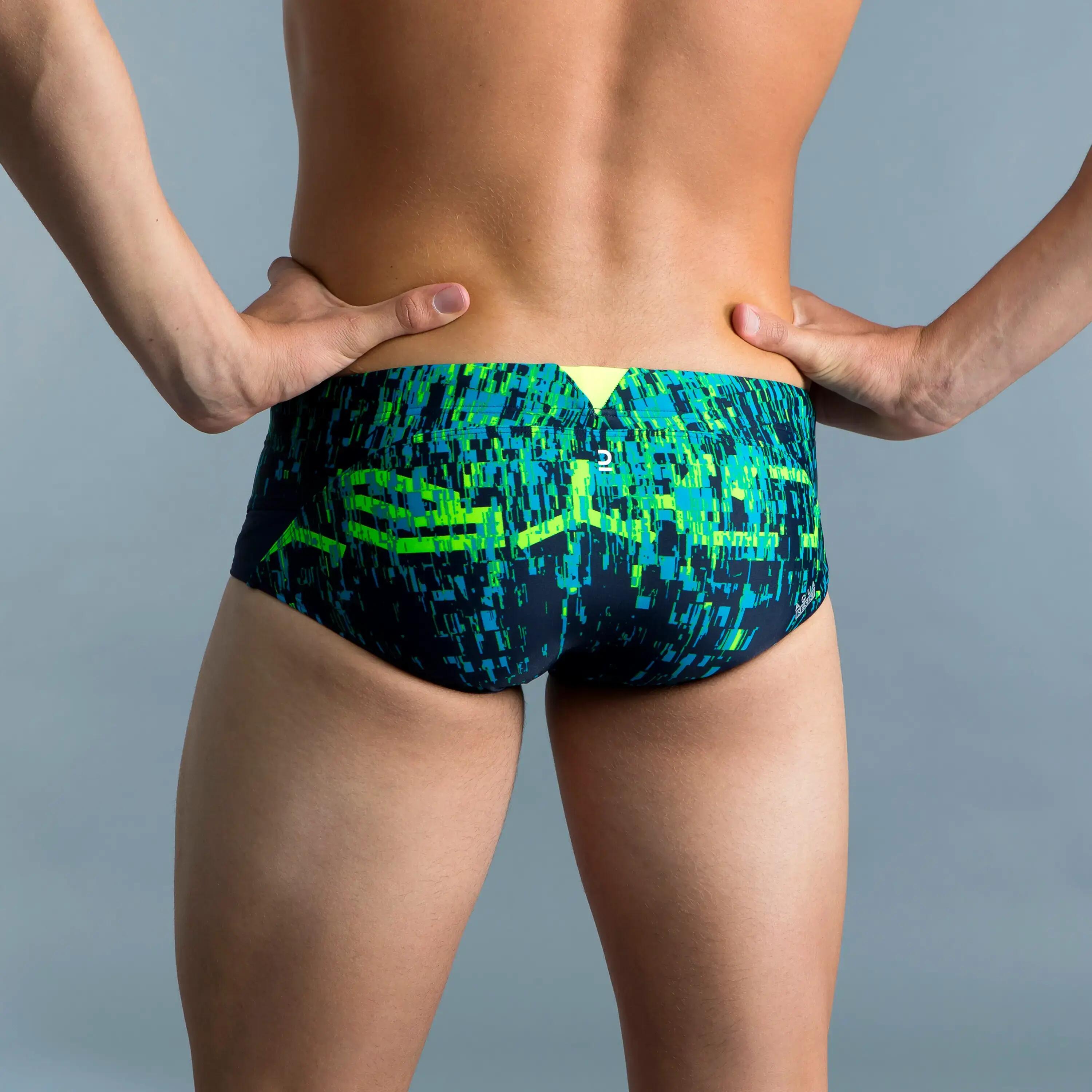 Men’s swimming square-cut briefs 900 fuzz green 5/6