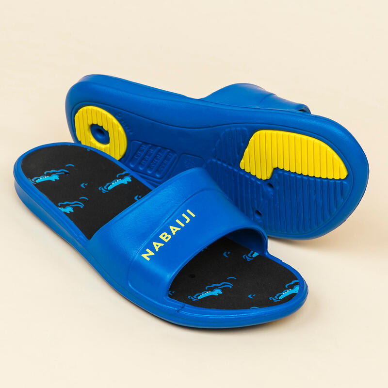 Chinelos de Natação Criança - Slap 500 Estampado Croco Azul Preto