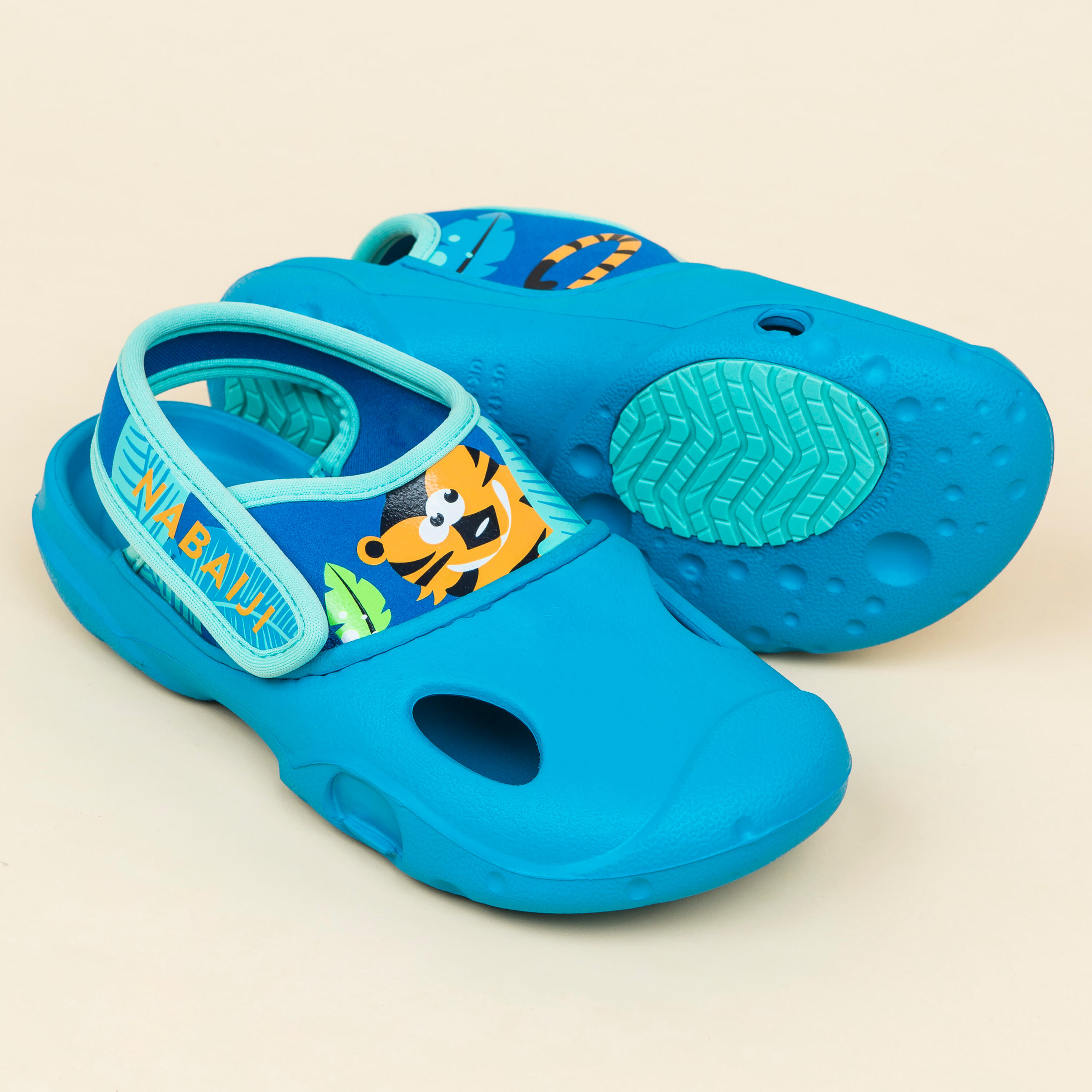 Papuci înot Clog 500 Imprimeu Albastru Băieți 500 imagine noua