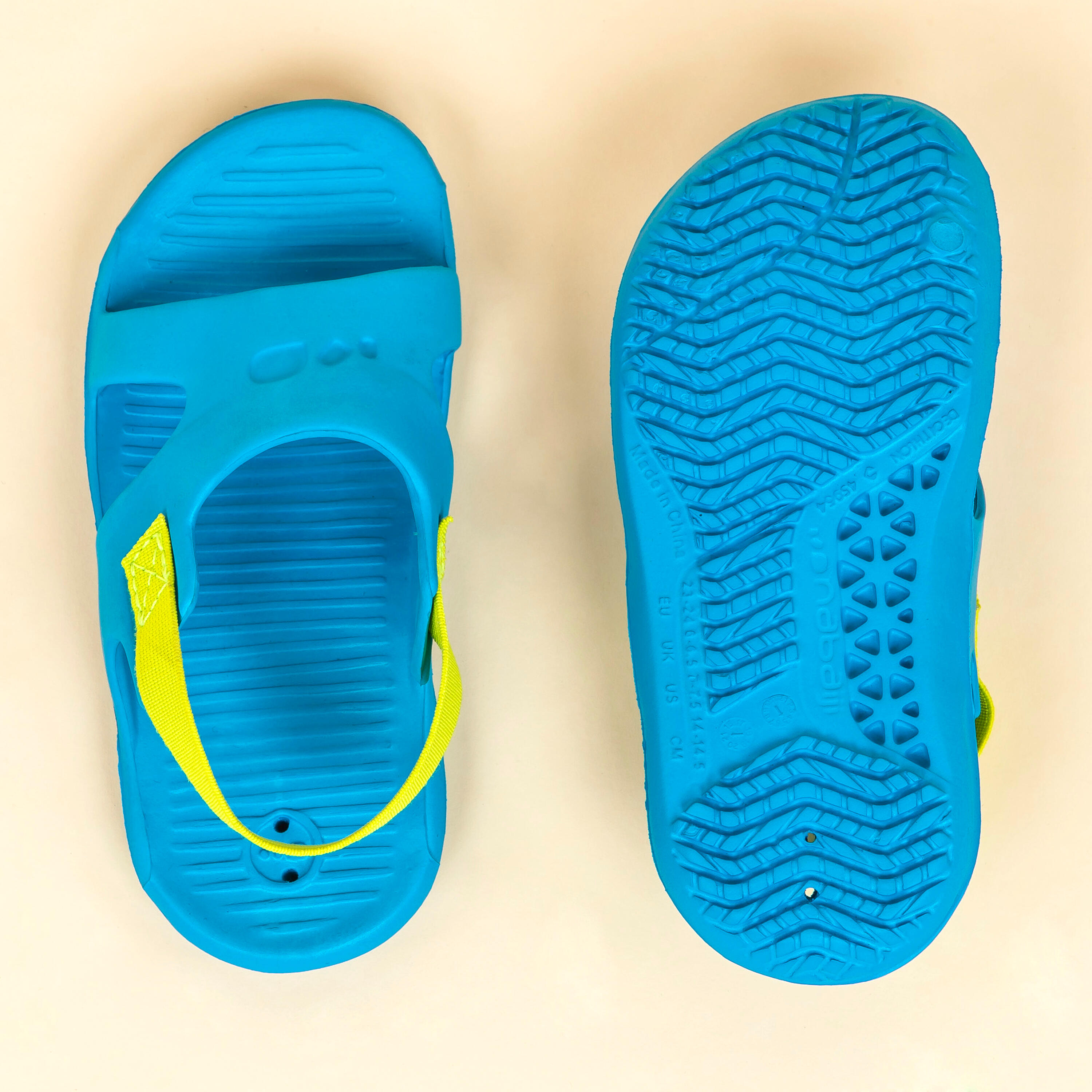 Kindersandalen voor het zwembad SLAP 100 BASIC blauw/groen 3/4