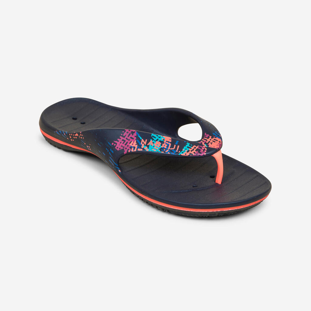 Women’s pool flip-flops Tonga 500 white blue line