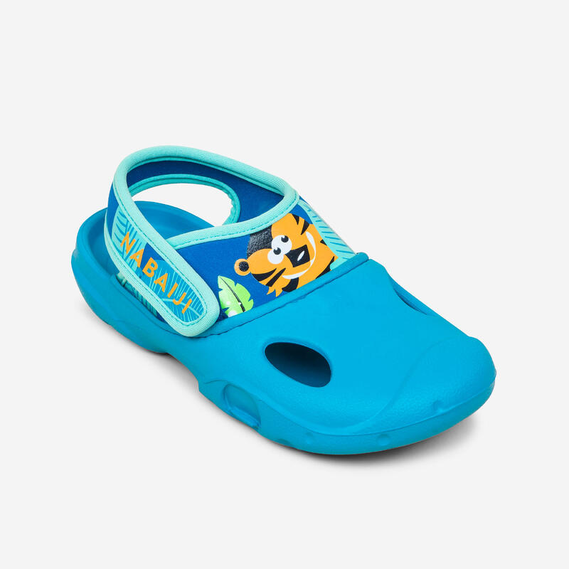 Çocuk Havuz Sandaleti - Mavi/Kaplan Baskılı - Clog 500