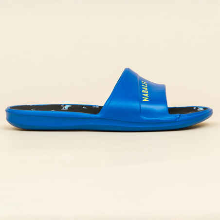 Kids Pool Sandals SLAP 500 Blue Black Crocodile PRINT