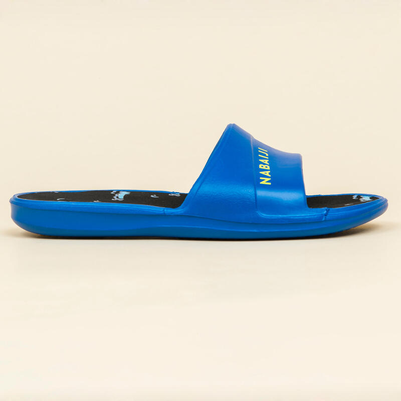 Badelatschen Slap 500 Print Kroko Kinder blau/schwarz 