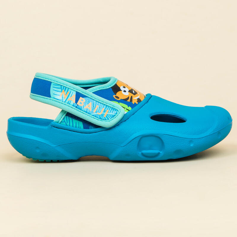Papuci înot Clog 500 Imprimeu Albastru Băieți 