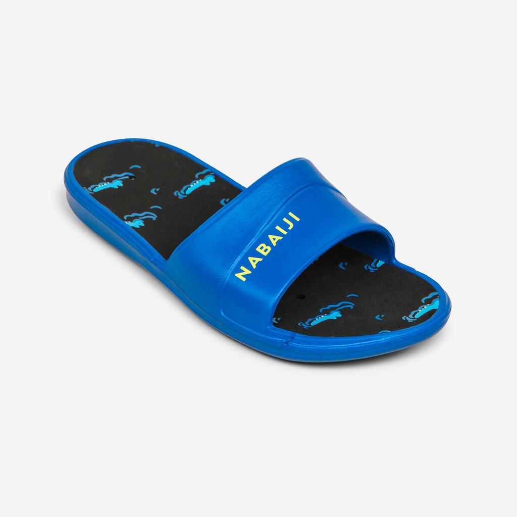 Kids Pool Sandals SLAP 500 Blue Black Crocodile PRINT