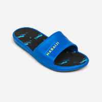 Kids Pool Sandals SLAP 500 Blue Black Crocodile PRINT