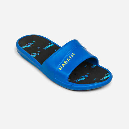 Kids Pool Sandals SLAP 500 Blue Black Crocodile PRINT