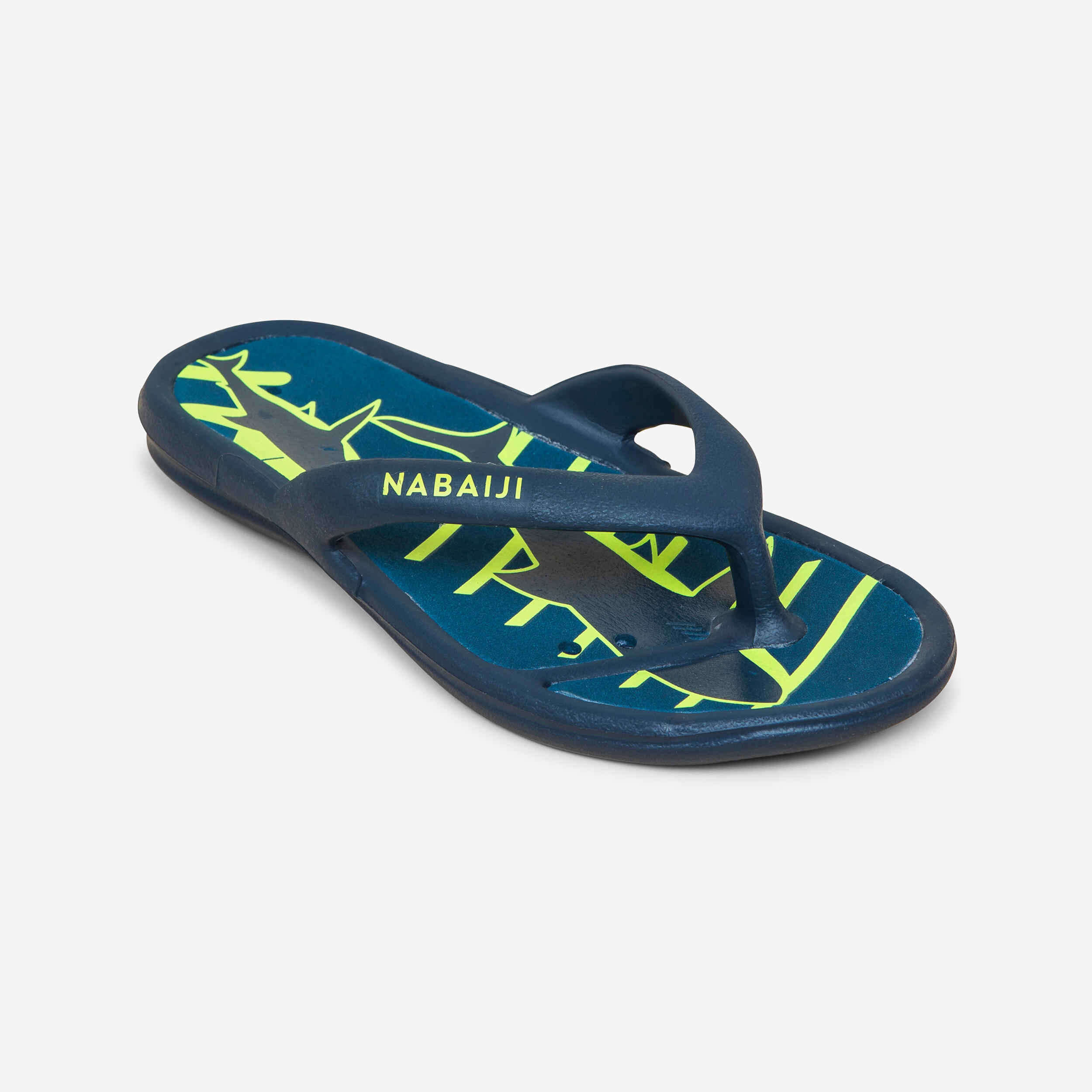 Kids Pool Flip Flops - Tonga 500 Print - Shark Blue