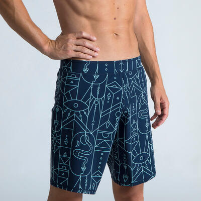 Lange zwemshort voor heren swimshort 100 nabaiji all rune marineblauw