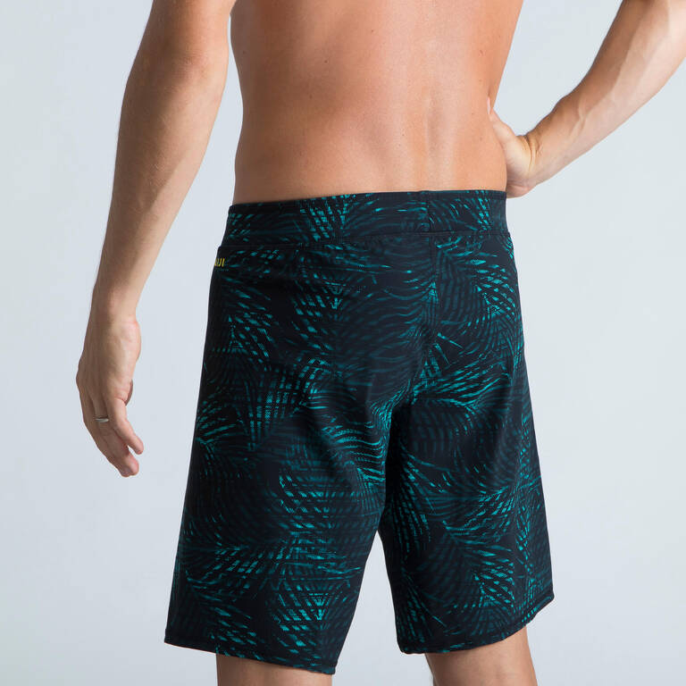 100 LONG MEN'S SWIMMING SHORTS - ALL BLACK PALM