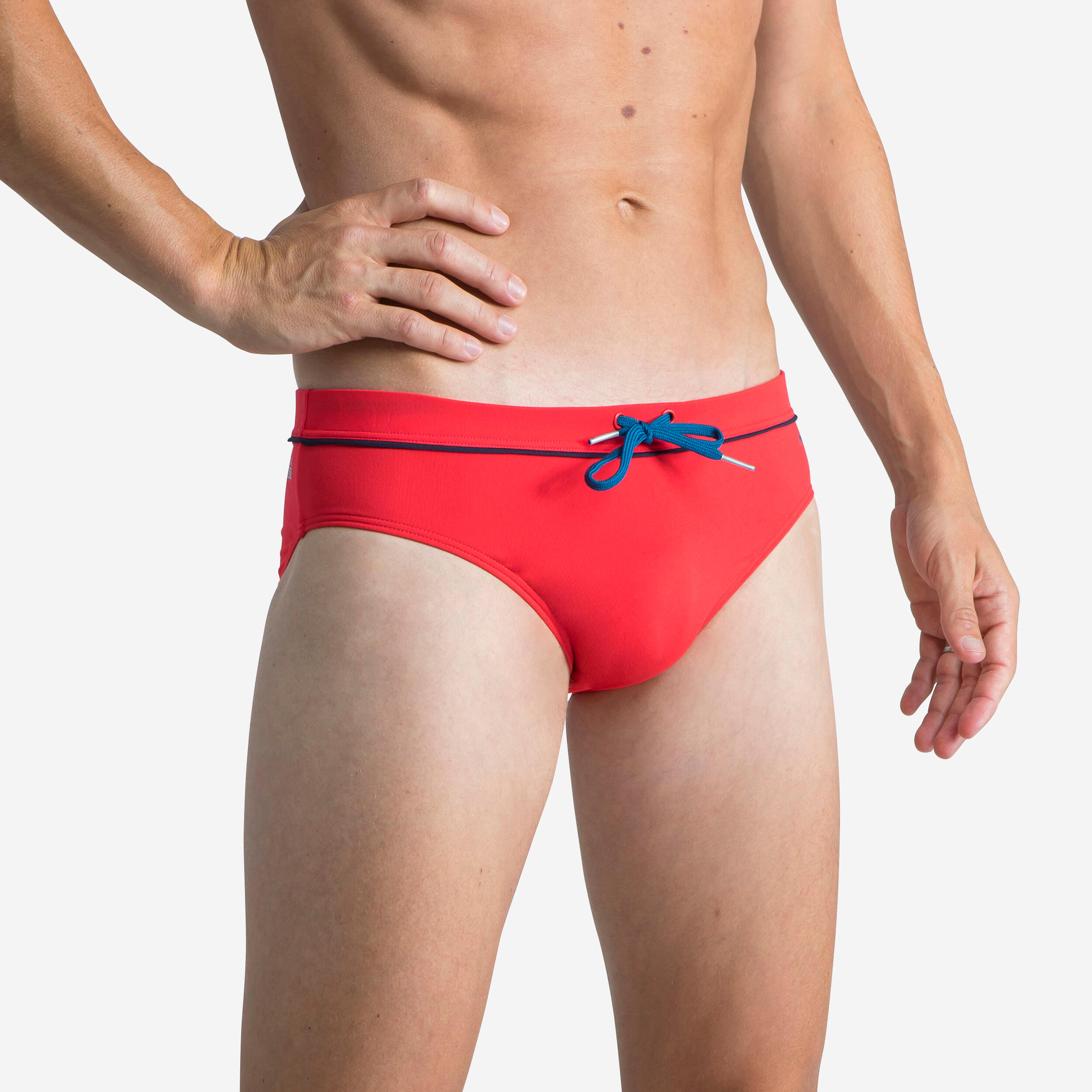 Calções de banho natação homem slip 100 pep - vermelho / azul