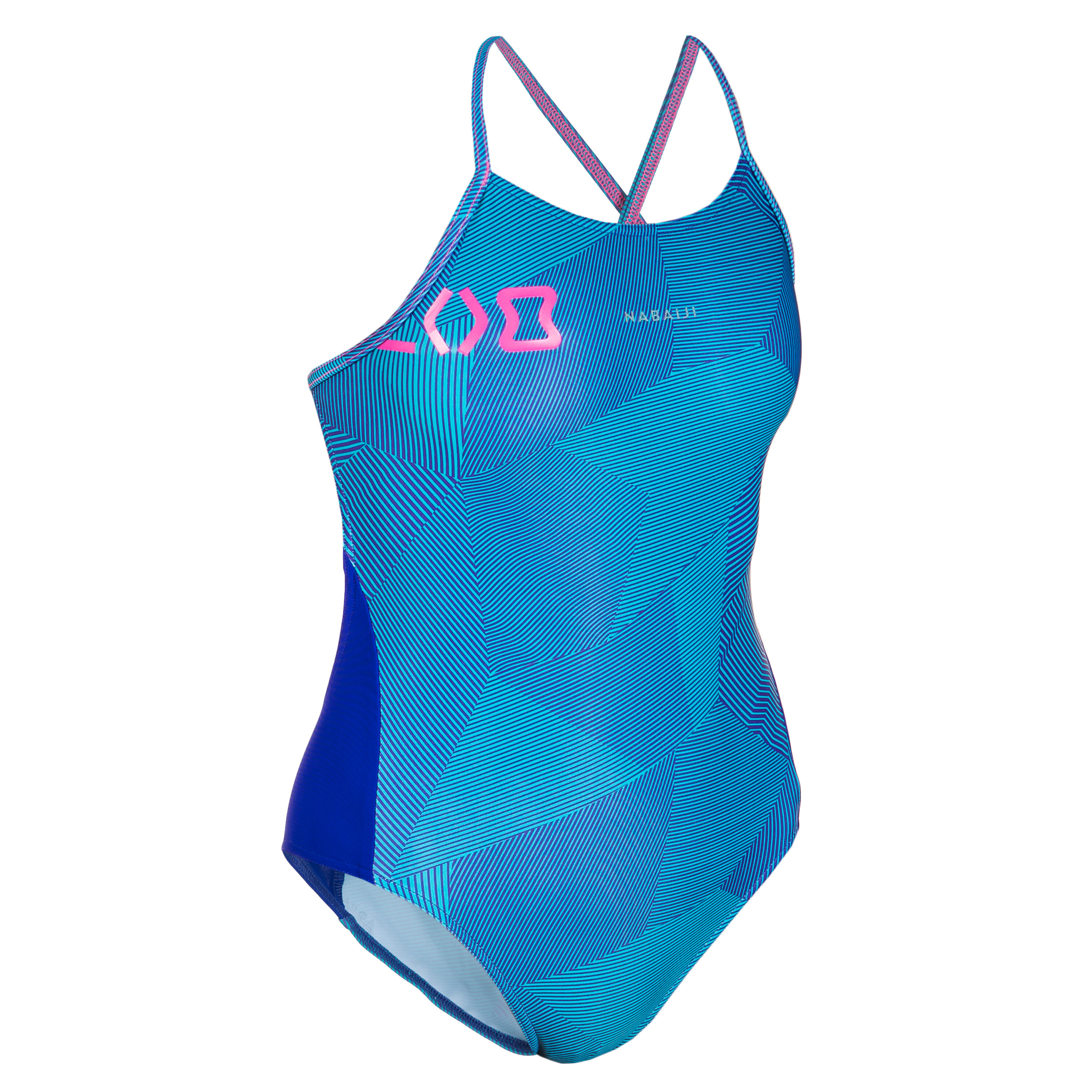 Girls' OnePiece Swimsuit Lexa Lines Blue NABAIJI Decathlon