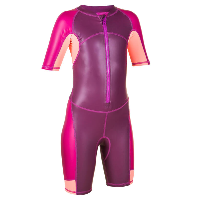 女童連身泳裝- 紫粉色