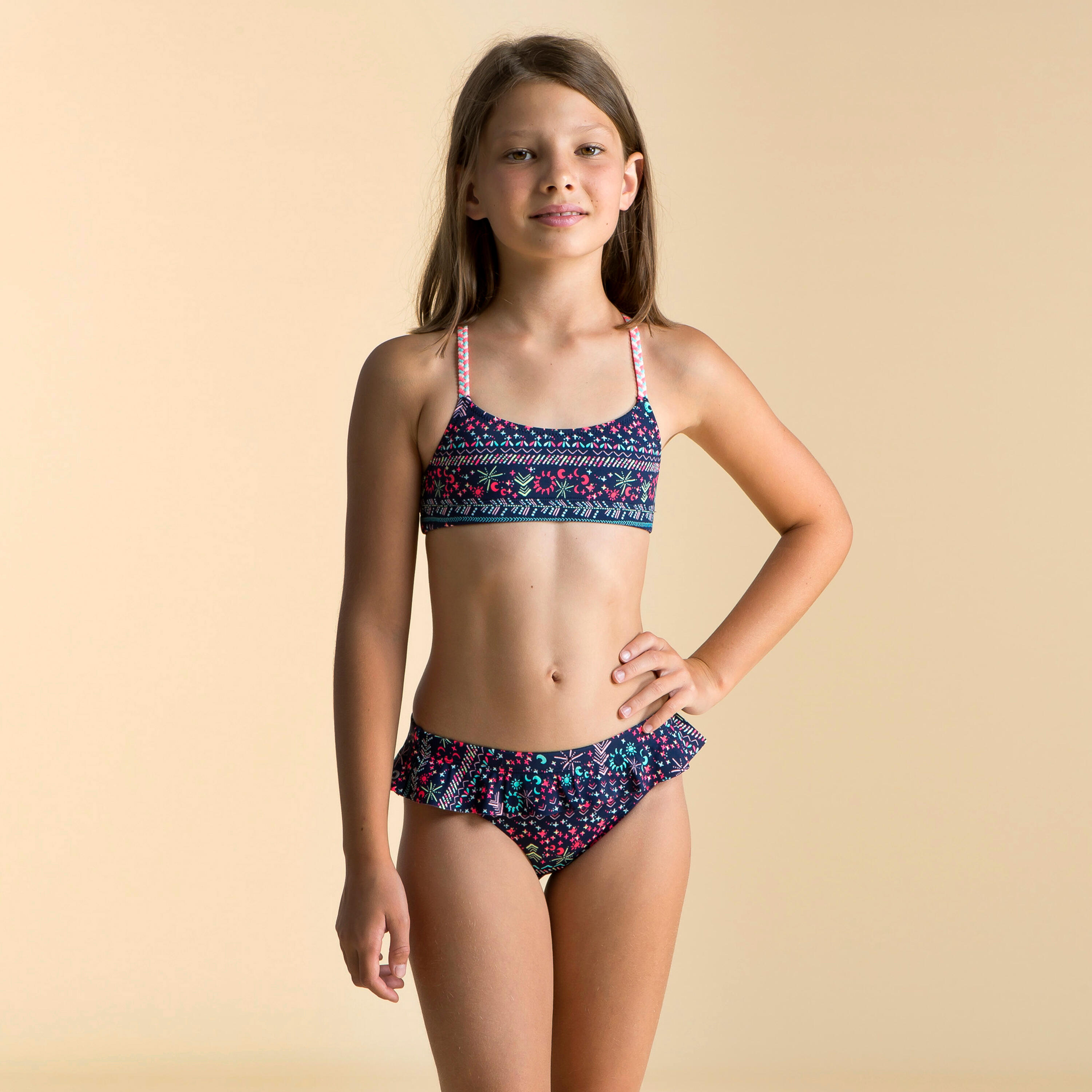 Girls’ 2-Piece Swimming Swimsuit Top Lila Blue 3/5