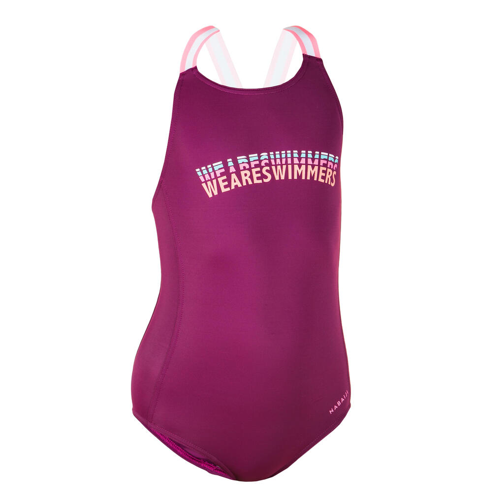 Girl's Vega + Swimming one-piece swimsuit navy herringbone