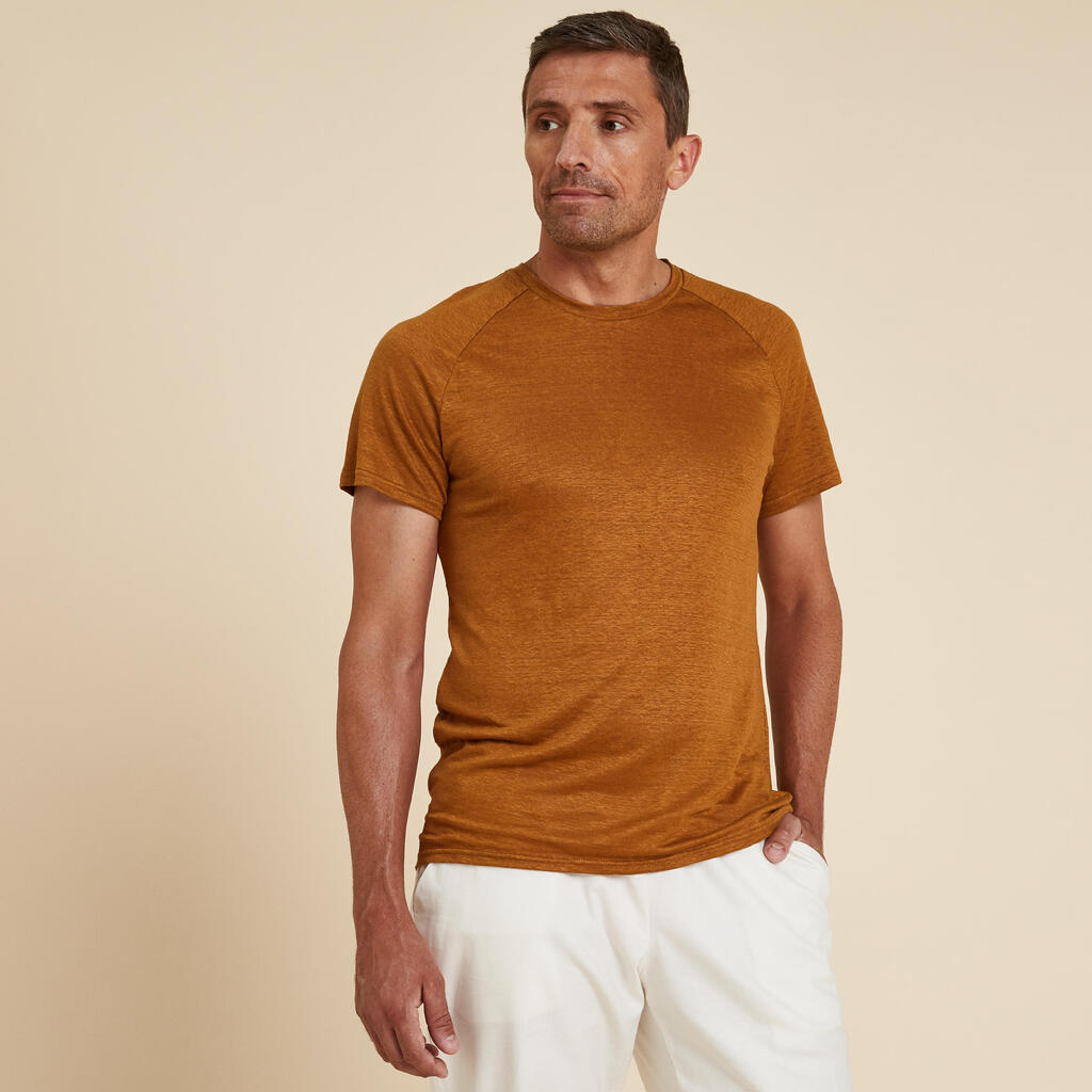 Men's 100% Linen Yoga T-Shirt Made in France - Brown