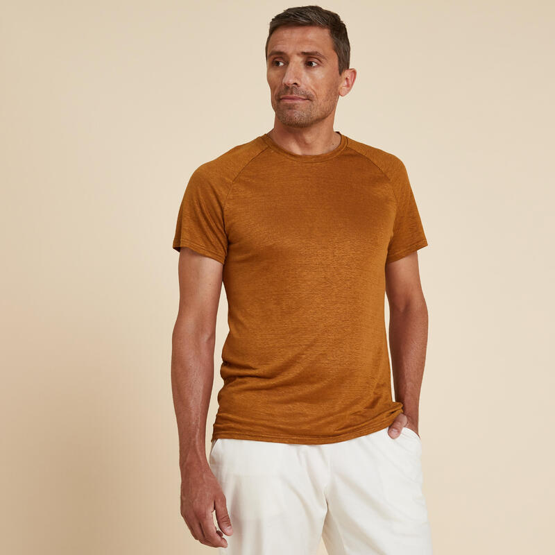 Camiseta Yoga Hombre Marrón 100 % Lino Hecha En Francia