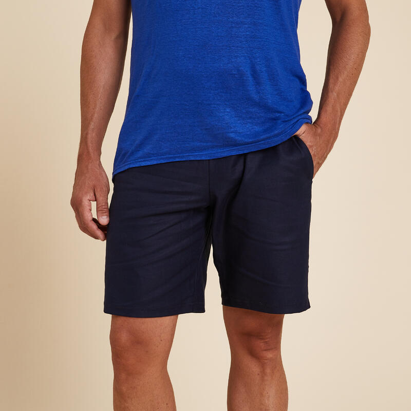 SHORT YOGA HOMBRE TELA LINO Y ALGODÓN AZUL ÍNDIGO