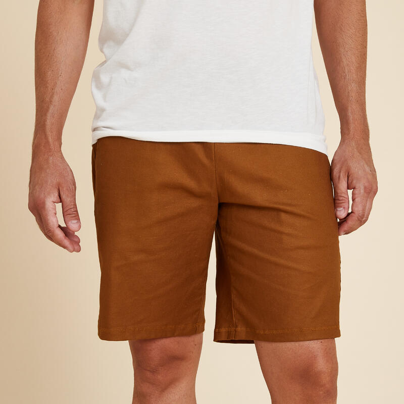 SHORT YOGA HOMME TOILE LIN ET COTON MARRON