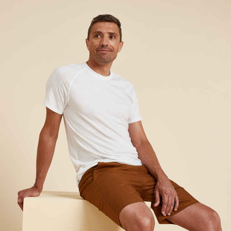 T-Shirt kurzarm sanftes Yoga Self Connect Herren weiss T-Shirt kurzarm sanftes Yoga Self Connect Herren weiss