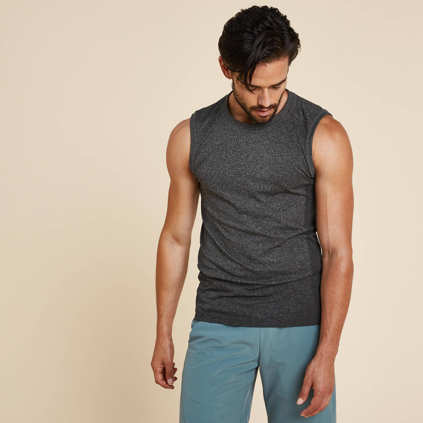 Men's Seamless Yoga Tank Top - Dark Grey