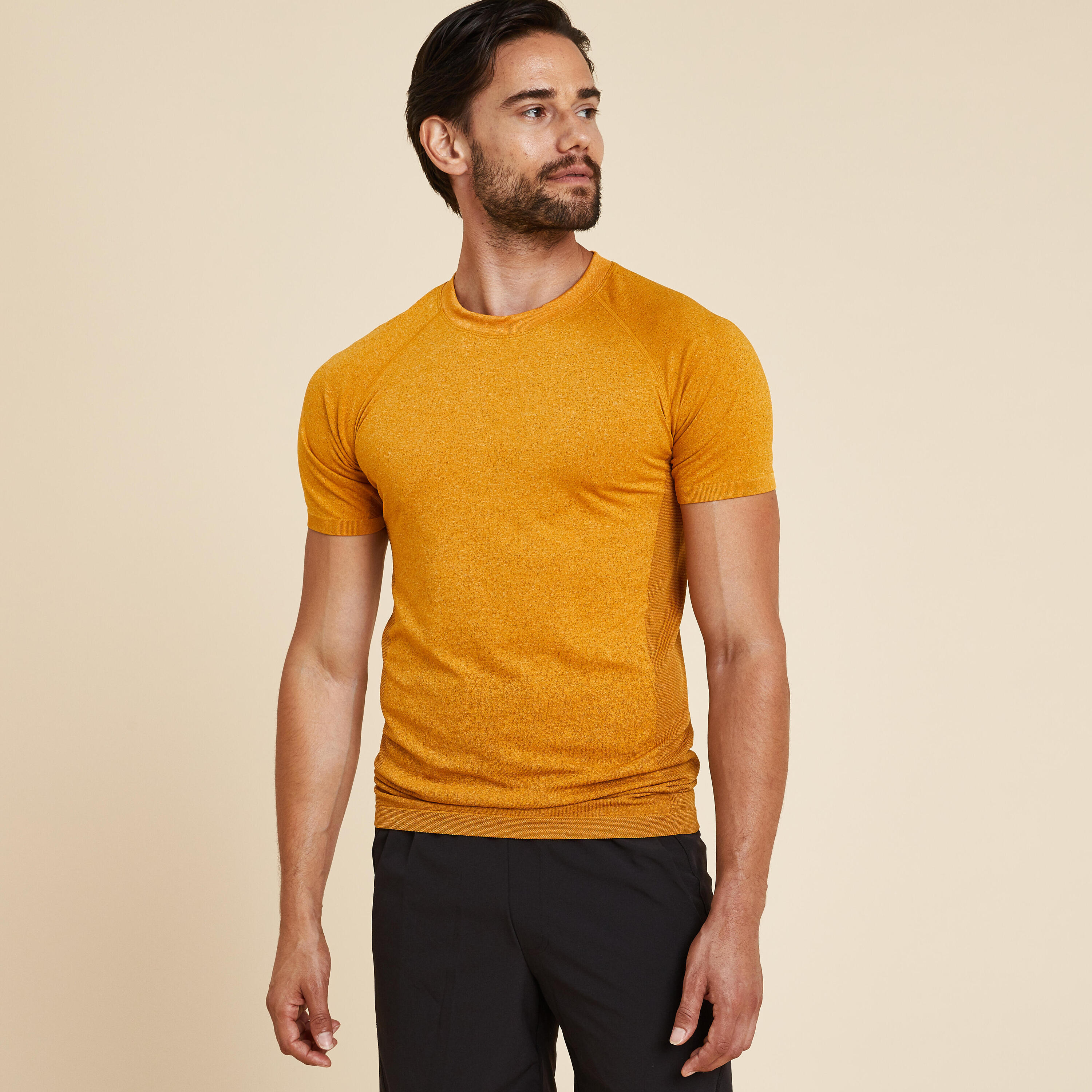 Seamless Short-Sleeved Yoga T-Shirt - Ochre 1/5