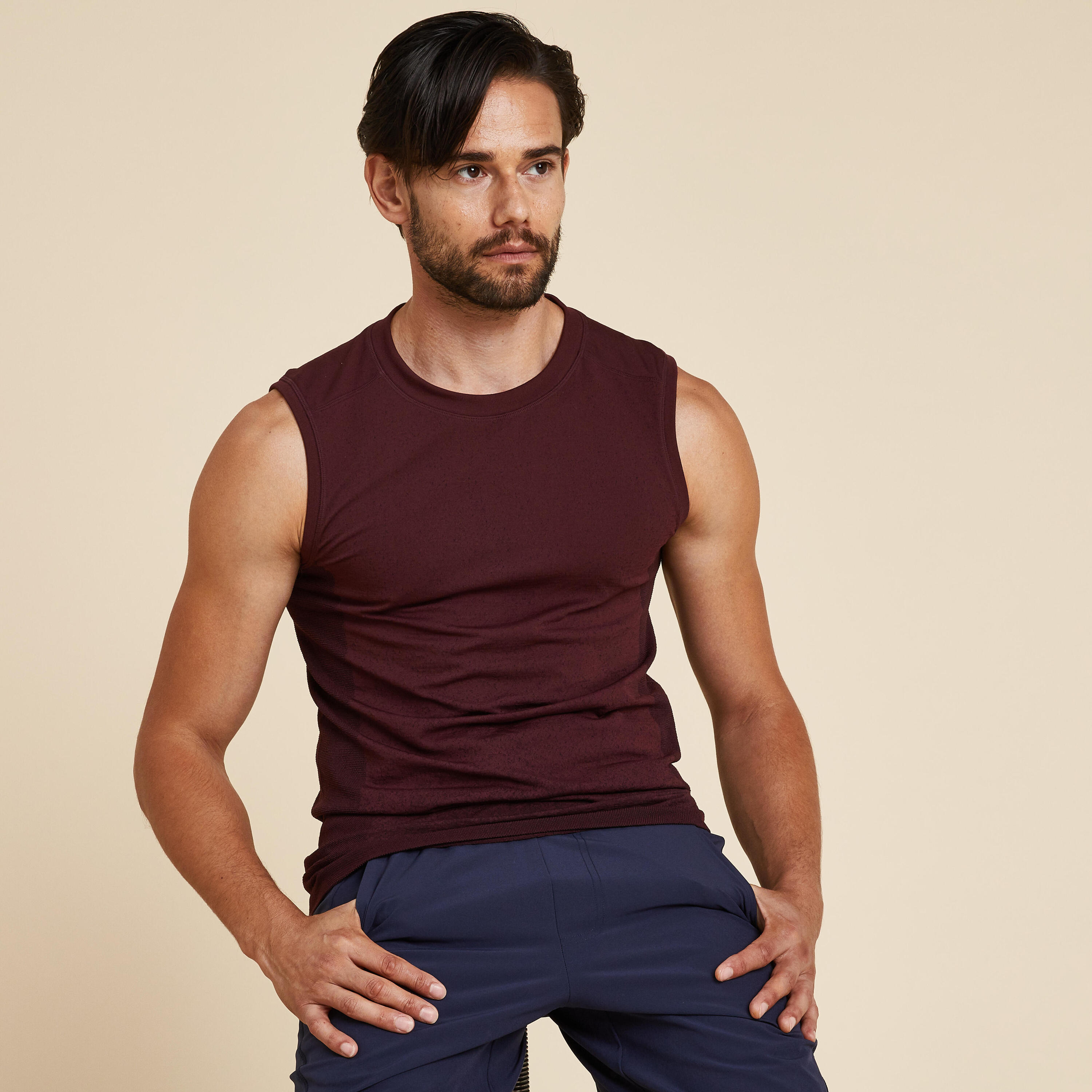 KIMJALY Men's Seamless Yoga Tank Top - Burgundy