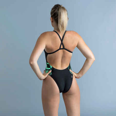 Women's Swimming One-Piece Swimsuit Lexa XP - Black and Green