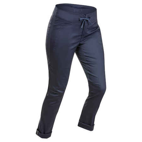 Temno modre ženske pohodniške hlače NH500 REGULAR