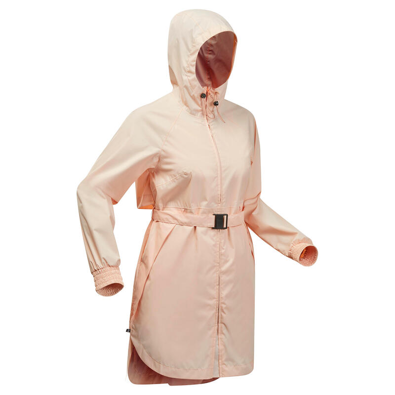 Geacă lungă Impermeabilă Drumeție Raincut Albastru Damă