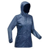 Women  waterproof hiking full zip rain jacket -  navy blue